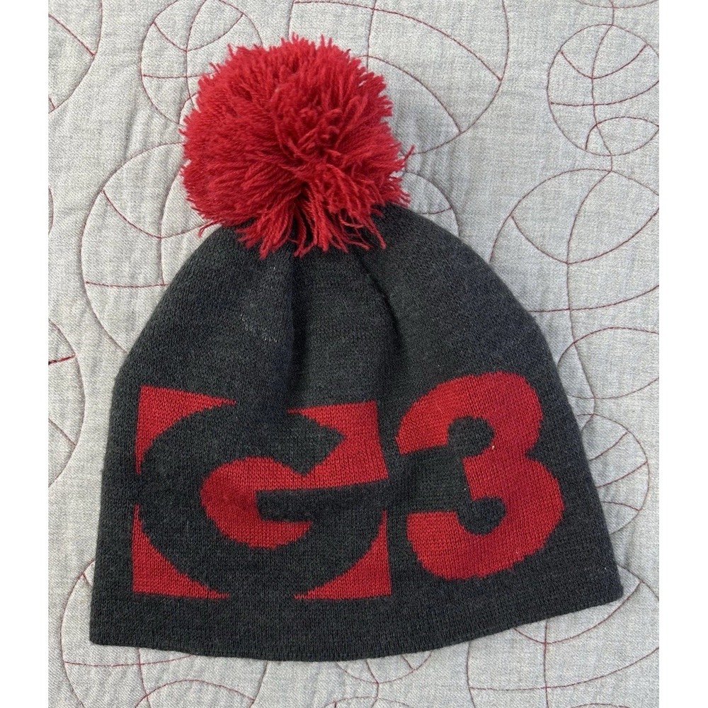G3 Men's Big Logo Toque Pom Beanie Gray Red Ski Snowboard Hat Warm Gear